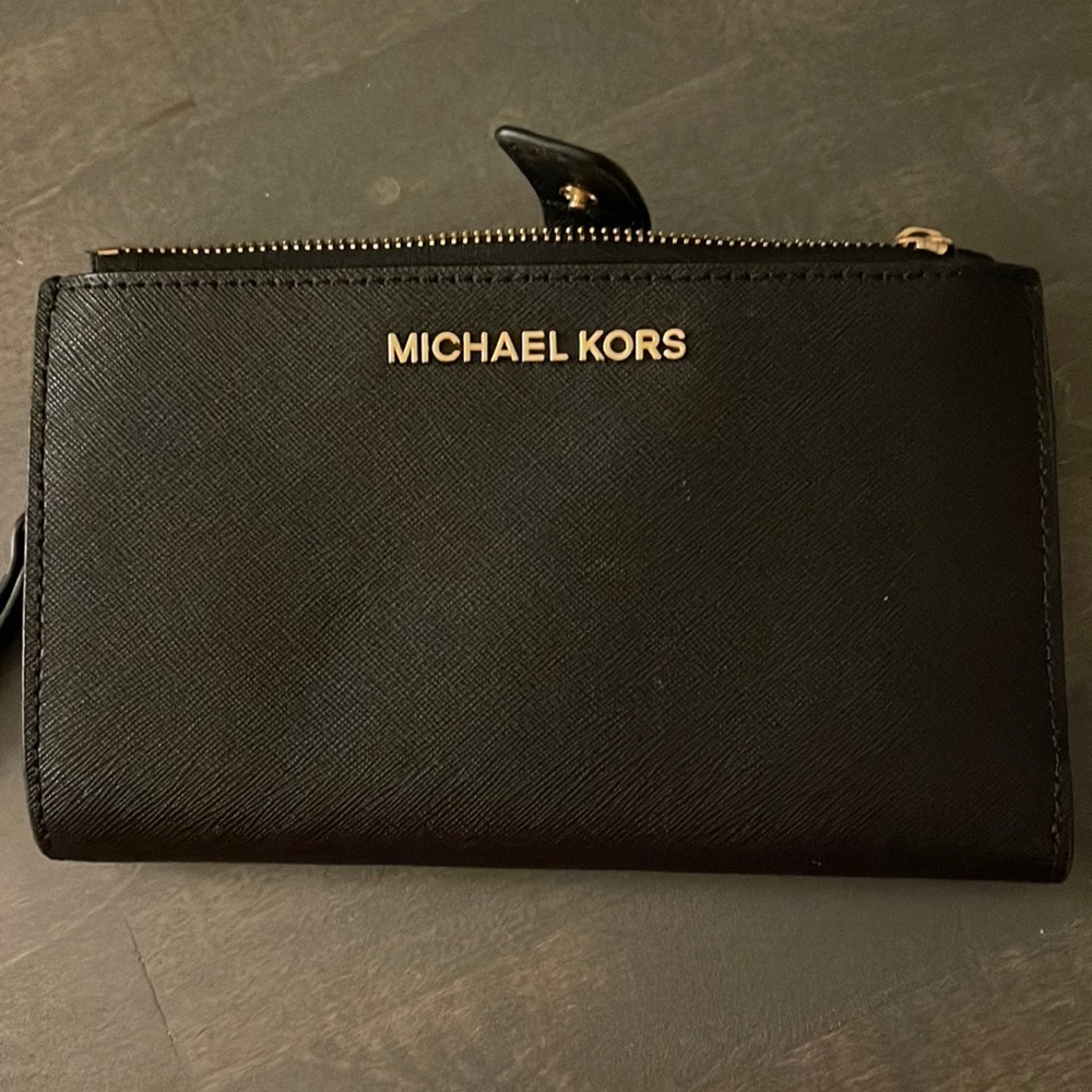 Michael Kors black and gold Adele Pebbled Leather Smartphone Wallet